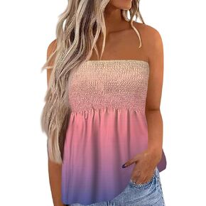 Tube Tops for Women Sleeveless Smocked Ruffled Tanks Strapless Floral Print Tube Tops Lightweight Sexy Bandeau