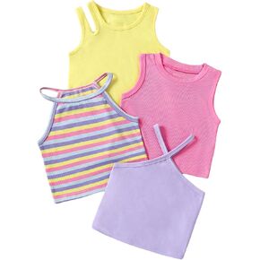 Floerns Toddler Girl's 4 Pack Tank Tops Sleeveless Ribbed Cut Out Cropped Halter Tops