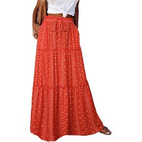 Long Skirts for Women Boho Floral High Waisted Casual A Line Skirt Pleated Beach Flowy Swing Maxi Skirts