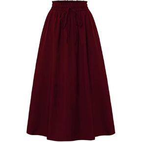 FlekmanArt Womens Maxi Skirt Summer Trendy Elastic High Waisted Boho Dress Casual Beach Flowy Swing Long Skirts with Pockets