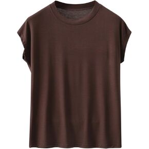 Womens Cotton T Shirts Soft Comfy Round Neck Cap Sleeve Shirts Summer Casual Loose Fit Lounge Tops Plain Basic Tees