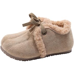 Boys Girls Plush Faux F𝘂r Lined Ankle Boots Kids Non Slip Indoor House Slippers Winter Outdoor Casual Flat Shoes