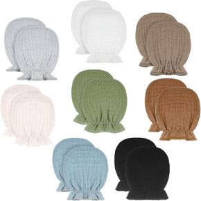 8 Pairs Newborn Baby Muslin Mittens 0-6 Months No Scratch Elastic Wrist Soft Breathable Gloves Bulk Cotton Solid Color for Infant Toddler Unisex Boys Girls