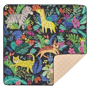 Cute Tropical Animals Plants Flowers Large Non-Slip Baby Gym & Activity Mat for Floor 1-Piecing Activity Entertainment Mat for Baby Kids Toddlers Infants, 50'' x 50''