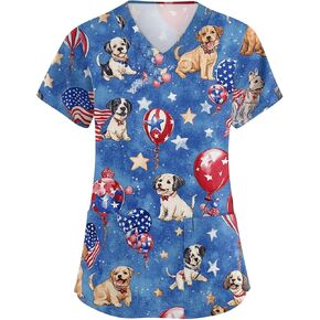 Scrubs for Women Fashion Floral Printed Plus Size Scrubs Casual V Neck Short Sleeve Uniforms