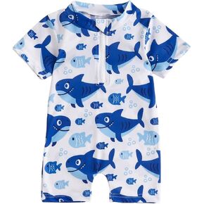 Baby Swimsuit Boy Infant One Piece Rash Guard Bathing Suit Short Sleeve Zipper Toddler Summer Beach Swimwear 0-3 Years