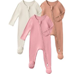 Yoofoss Rayon Made From Bamboo Baby Pajamas 3pcs Baby Sleepers For Boy Girl Clothes, 0-3-6-9 Months Newborn footie Pjs