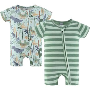The Peanutshell Baby Boy Rompers 2 Pack - 100 ٪ Cotton Cloths و Rompers for Newborn و Infant و Baby Boy - Green Dino