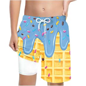 Ice Cream Boys Girls Swim Trunks with Compression Liner Summer Beach Cute Preppy Elastic Waist Ice Cream Drip Baseball Shorts