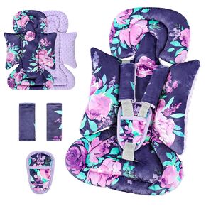 TANOFAR Car Seat Head Support Baby - Infant Car Seat Insert for Newborn Girls Boys - Soft Carseat Head Support for Infant - Newborn Carseat Insert for Car Seats, Strollers, Swings (Purple Floral)