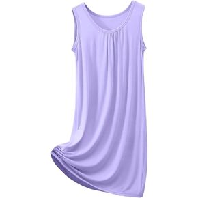 Plus Size Nightgown For Women Crew Neck Long Dress Sleepwear Sleeveless Cotton Nightwear Loose Nightshirt With Pocket