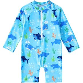 Baby Boy Swimsuit Infant One Piece Rash Guard Bathing Suit Short Sleeve Zipper Toddler Summer Beach Swimwear 0-3 Years