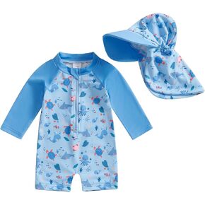 KMBANGI Toddler Baby Boy Mallard Swimsuit Kids Rash Guard Long Sleeve One Piece Bathing Suit Duck Hunting Swimwear with Hat