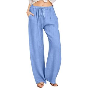 Cotton Linen Pants Women Wide Leg High Waisted Dressy Casual 2025 Drawstring Flowy Sweatpant Summer Beach Trousers