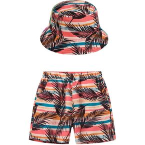 Boy Swim Trunks Swimming Shorts Summer Cartoon Print Board Short Quick Dry Beach Wear Swim Shorts Kids Bathing Suit with Hat