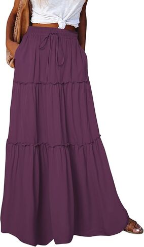 Womens Boho Tiered High Waist Tie Paisley Floral Print Long Maxi Skirt with Pockets in Saudi Arabia