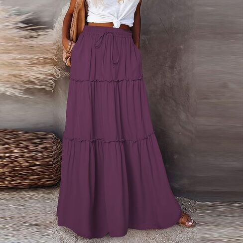 Womens Boho Tiered High Waist Tie Paisley Floral Print Long Maxi Skirt with Pockets in Saudi Arabia