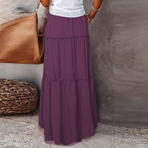 Womens Boho Tiered High Waist Tie Paisley Floral Print Long Maxi Skirt with Pockets in Saudi Arabia