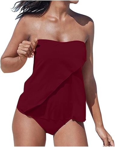 Tankini Swimsuits for Women Two Piece Bathing Suits Wrap Strapless Tankini Tops Bandeau Bathing Suit Blouson Swimsuit in Saudi Arabia