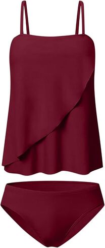 Tankini Swimsuits for Women Two Piece Bathing Suits Wrap Strapless Tankini Tops Bandeau Bathing Suit Blouson Swimsuit in Saudi Arabia