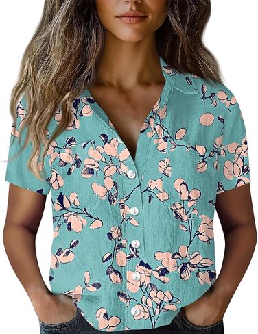 Shirts for Women Long Sleeve 2025 Boho Tees V-Neck Button Cotton Linen Blouses T Shirts Casual Loose Vintage Tops in Kuwait