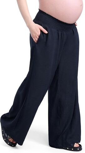 Motherhood Maternity Women's Smocked Waist Wide Leg Pregnancy Summer Casual Pants in Saudi Arabia