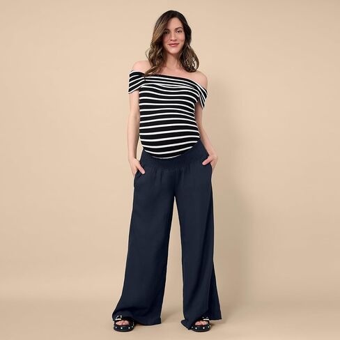 Motherhood Maternity Women's Smocked Waist Wide Leg Pregnancy Summer Casual Pants in Saudi Arabia