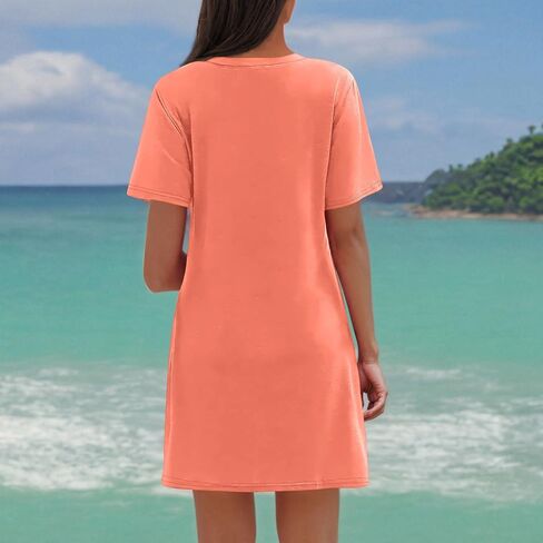 Womens Swimsuit Coverup Short Sleeve Swimwear Beach Cover Ups Sheer Twisted Hem Basic Summer V Neck Shirt Sun Dresses in Kuwait