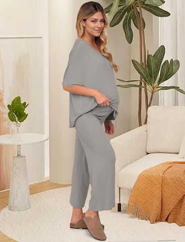 SEAUR Maternity 2 Piece Set Women‘S Comfy Lounge Set Summer Top and Pants Outfits Pregnancy Postpartum Travel Mama Clother in Saudi Arabia