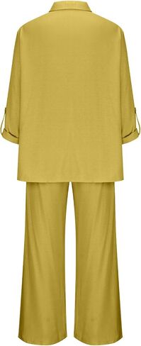 JOAU PLUS SIZE COTTON LINEN 2 قطعة للنساء زر الأكمام الطويلة LONT in Kuwait