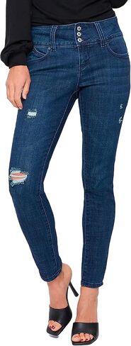 Royalty For Me Women's Wannabettabutt Mid-Rise 3-Button Lycra Sustainable Jean, Deep Sky Blue, 08 in Saudi Arabia