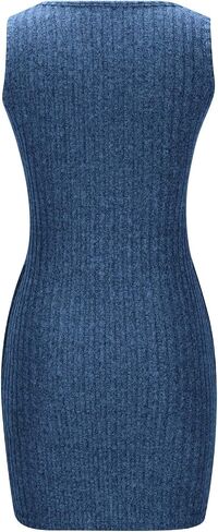 Women's V-Neck Button Sleeveless Slim Tank Dress Casual Swing Short Dresses Summer Pit Striped T-Shirt Sundress in Saudi Arabia