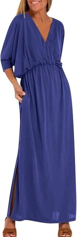 Women's Solid Color High Waist Slit Dress Holiday Beach Split Maxi Dresses Swimsuit Cover Up Flowy Midi Dress in Kuwait