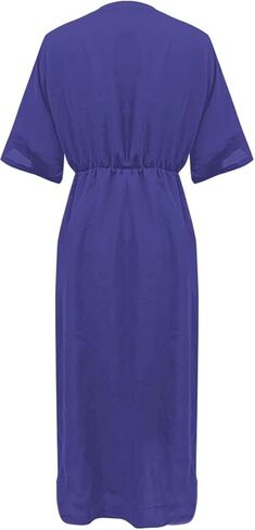 Women's Solid Color High Waist Slit Dress Holiday Beach Split Maxi Dresses Swimsuit Cover Up Flowy Midi Dress in Kuwait