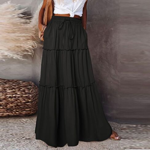 Women Skirt High WAIS Flowy Maxi Skirt Bohemian A-Line Tube Dress Floral Print Casual Smocked 2025 Summer Skirts in Saudi Arabia