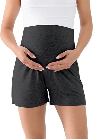 Maternity Shorts for Women Over The Belly Soft Comfy Stretchy Summer Lounge Pajama Pregnancy Shorts in Kuwait