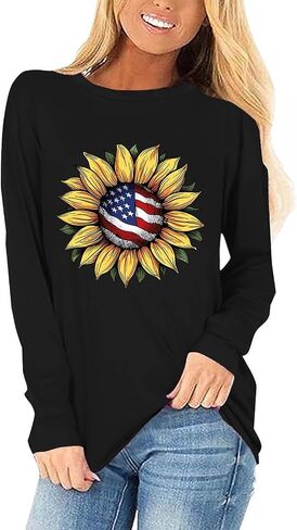 Womens Long Sleeve T Shirts Patriotic Cotton USA Flag 4Th July American Red White Blue Star Stripes 4 Day T-Shirts in Saudi Arabia