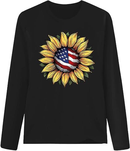 Womens Long Sleeve T Shirts Patriotic Cotton USA Flag 4Th July American Red White Blue Star Stripes 4 Day T-Shirts in Saudi Arabia