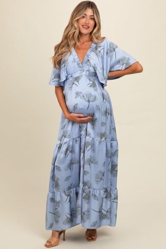PinkBlush Floral Deep V-Neck Maternity Maxi Dress in Saudi Arabia