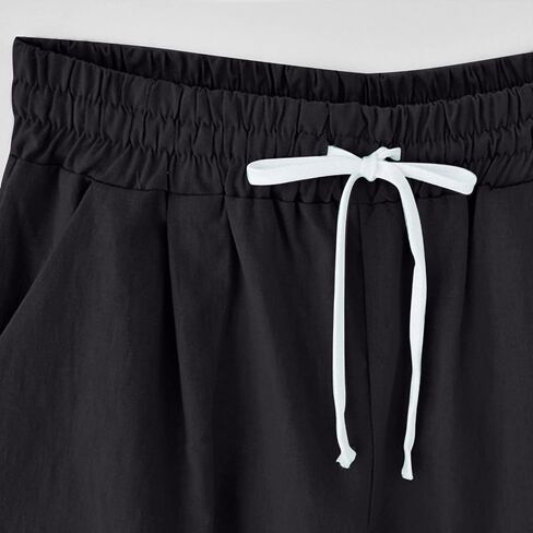 QWENTMTNTY Womens Cotton Linen Bermuda Shorts Elastic Waist Casual Summer Plus Size Shorts with Pockets Workout Beach Shorts in Saudi Arabia