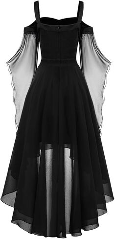 Women Halloween Steampunk Dress Casual Plus Size Cold Shoulder Dress Solid Chiffon Butterfly Sleeve Gothic Dresses in Saudi Arabia