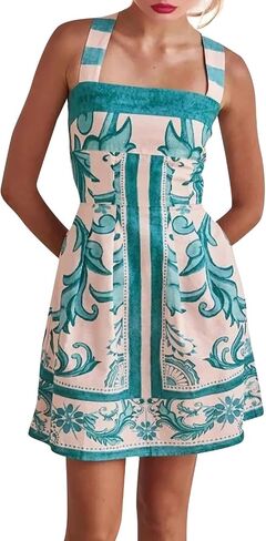 Hawaiian Dresses for Women Loose Striped Sleeveless Spaghetti Strap Boho Dress Flowy Graffiti Long Aline Sun Dress in Kuwait