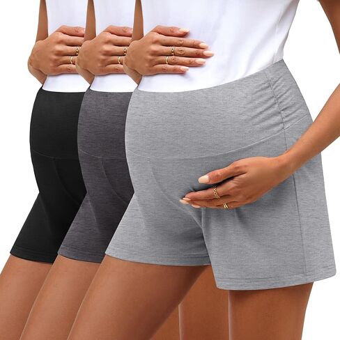 3 Pack Women's Maternity Shorts Comfy Stretchy Pregnancy Shorts Lounge Pajama Workout Summer Maternity Clothes in Saudi Arabia
