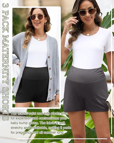 3 Pack Women's Maternity Shorts Comfy Stretchy Pregnancy Shorts Lounge Pajama Workout Summer Maternity Clothes in Saudi Arabia