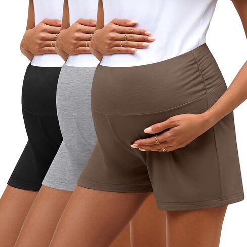3 Pack Women's Maternity Shorts Comfy Stretchy Pregnancy Shorts Lounge Pajama Workout Summer Maternity Clothes in Saudi Arabia