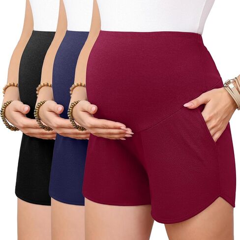 3 Pack Women's Maternity Shorts Over Belly Pregnancy Lounge Workout Running Casual Pajama with Pockets in Saudi Arabia