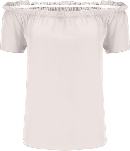 Women's Off Shoulder Ruffle Trim Shirt Short Sleeve Blouse Party Tops Shirt Casual Loose Fit Summer Tops in Kuwait