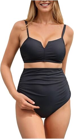 Maternity Swimsuit for Women Two Piece Bikini Set Bandeau Top Low Rise Bottom Bathing Suits Trendy Pregnancy Swimwear in Saudi Arabia