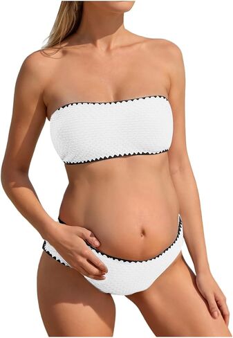 Maternity Swimsuit for Women Two Piece Bikini Set Bandeau Top Low Rise Bottom Bathing Suits Trendy Pregnancy Swimwear in Saudi Arabia
