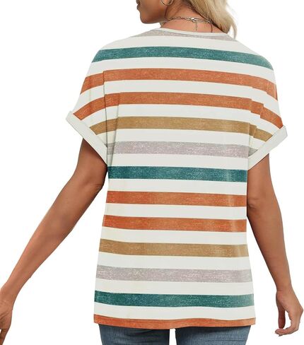 Womens Summer Tops Short Dolman Sleeve Shirts 2025 Fashion V Neck Outfits Clothes Fashion Stripes Print Blouse in Saudi Arabia